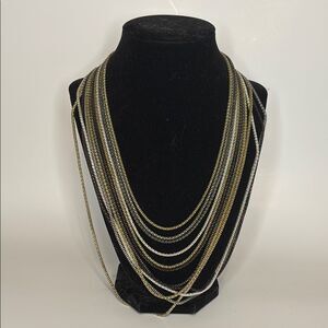 Signed Nicole Miller Multi-Strand Gold & Silver Tone Necklace 18” with 2” ext